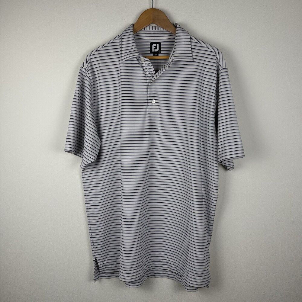 Footjoy Polo Golf Shirt Size Large Men Striped Stretch Short Sleeve Performance